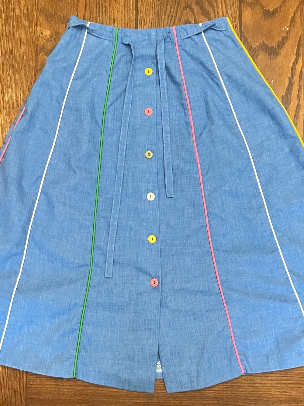 Vintage 80s Sanibel Sport Rainbow stripe piping A line Skirt 26” x 26”